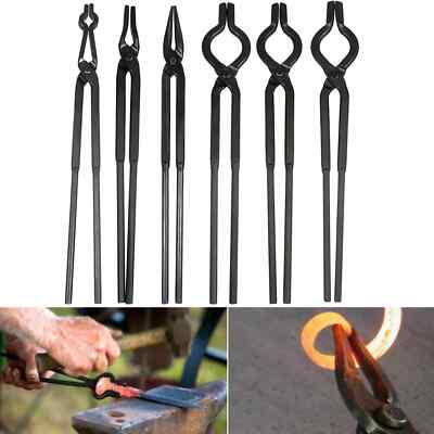 6 Pcs Blacksmith Tongs Set Anvil Forge Knife Making Tools Set V Bolt Flat Jaw