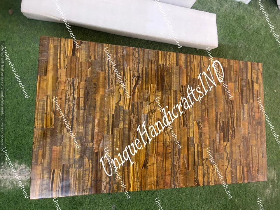 Tiger Eye Gemstone Table – Natural Stone Side Table – Luxury Crystal Accent Slab - Image 4 of 4