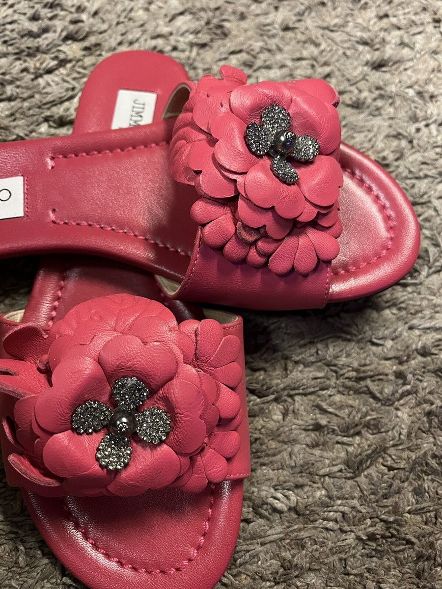 Authentic Jimmy Choo Crystal flower slides Sandals Size 37 1/2 | eBay