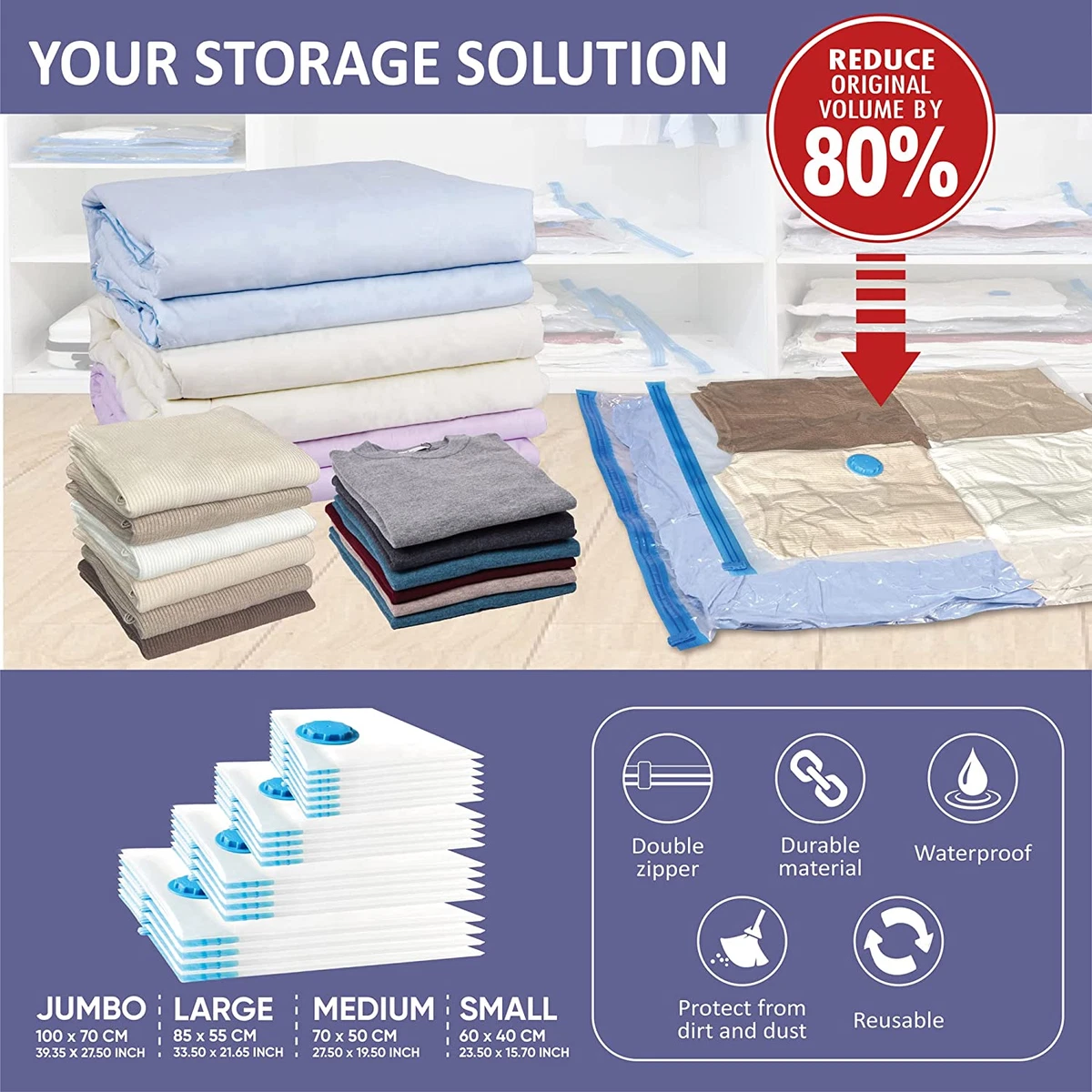 18 Space Saver Vacuum Storage Bags, Vacuum Sealed Storage Bags (4 Jumbo/4  Large/