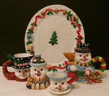 Mini SNOWMAN Tea Set Children or Display 2"