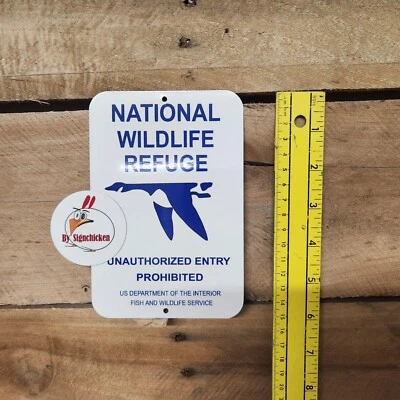 SIGN CHICKEN Vintage Replica 1930's NATIONAL WILDLIFE REFUGE - ALUMINUM SIGN mini 4"x6"