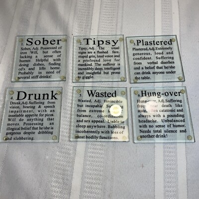 Novelty Drink Glass Coasters How Drunk? Drinkers Definitions Set of 6