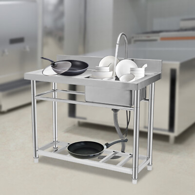 #ad Restaurant Kitchen Stainless Steel Sink Free Standing Silver 150kg Bear Capacity $234.10