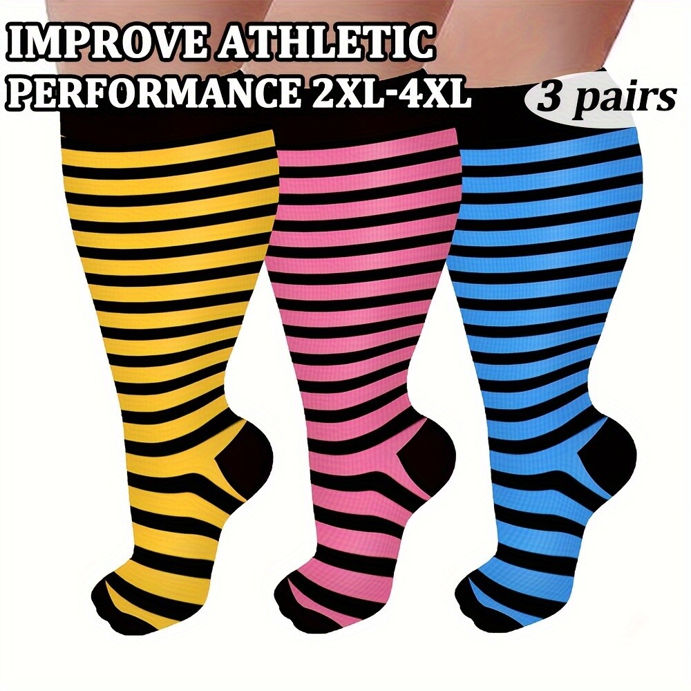 3 Paare Plus Size Kompressionssocken 20-30 mmhg Weite Wade für Frauen Männer