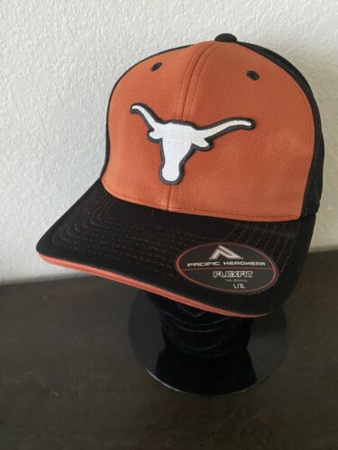 TEXAS LONGHORNS LOGO SCHWARZ & ORANGE FUSSBALL ERWACHSENE L/XL FLEXFIT MÜTZE KAPPE NEU