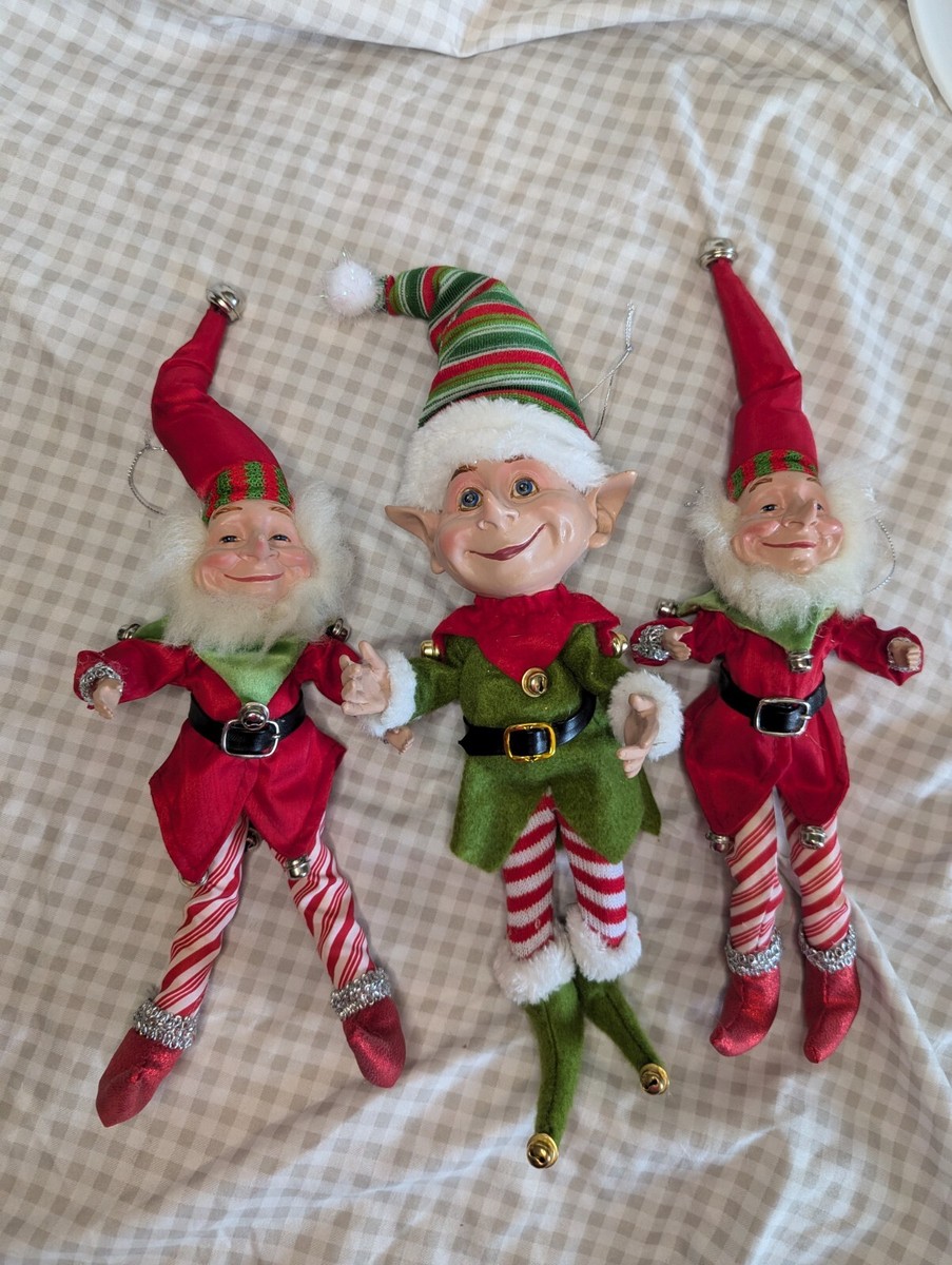 Pixie Dolls Posable Christmas Elves Fur Trim Vintage Ornament