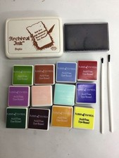 12 cubes - 2 Pads - 2 Brushes, 6 Leaf Foam Mounted Stamps Preowned Some New