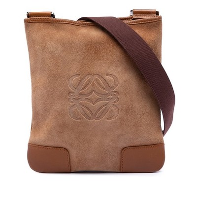 LOEWE Suede Anagram Crossbody Pre-Loved Bag Brown