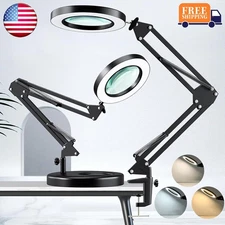 10X Magnifying Glass Desk Light Magnifier LED Lamp Reading Lamp With Base& Clamp