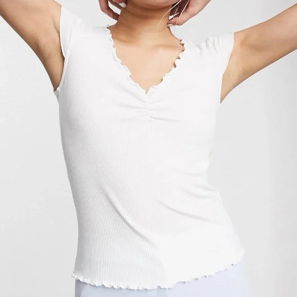 & Other Stories Ribbed V Neck T Shirt 0