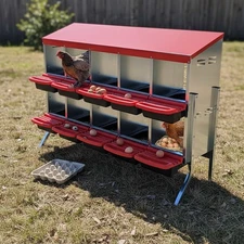Metal Chicken Nesting Box 10 Holes Outdoor Egg Laying Coop with Removable Trays