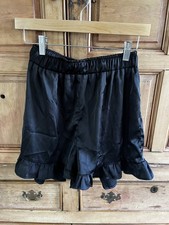 1990s Vintage Black Silky Ruffle Pajama Shorts Size S