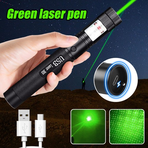 Strong Green Laser Penlight 532nm Adjustable Beam Light USB Rechargeable W/ Caps - Picture 3 of 18