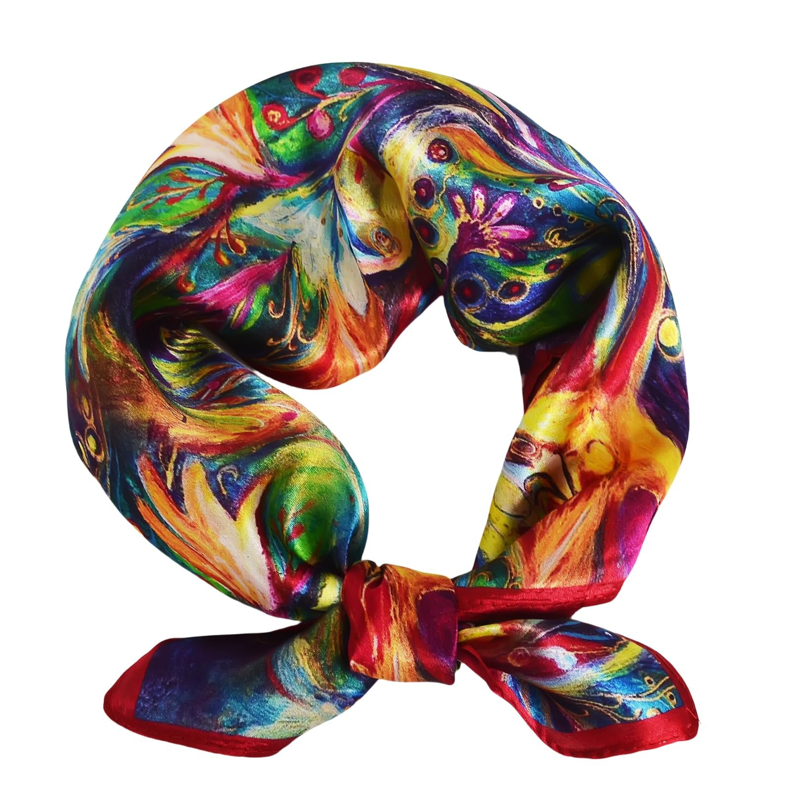 Women 100% Mulberry Silk Neck Scarf Lightweight Digital Print Small Square Sc...