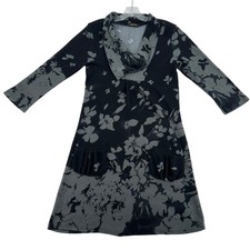 Reborn Womens Size M Floral Print Cowl Neck Sweater Dress Black Gray Pockets