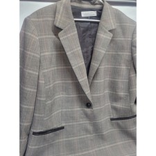 Tahari Arthur S Levine Womens Blazer 22W Plaid Elbow Patch Career Professional