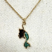 Disney The Little Mermaid Necklace Ariel Mermaid Pendant Gold Tone Glitter Tail