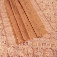 Sanskriti Vintage Orange Sarees 100 Pure Silk Embroidered Woven Sari 5Yd Fabric