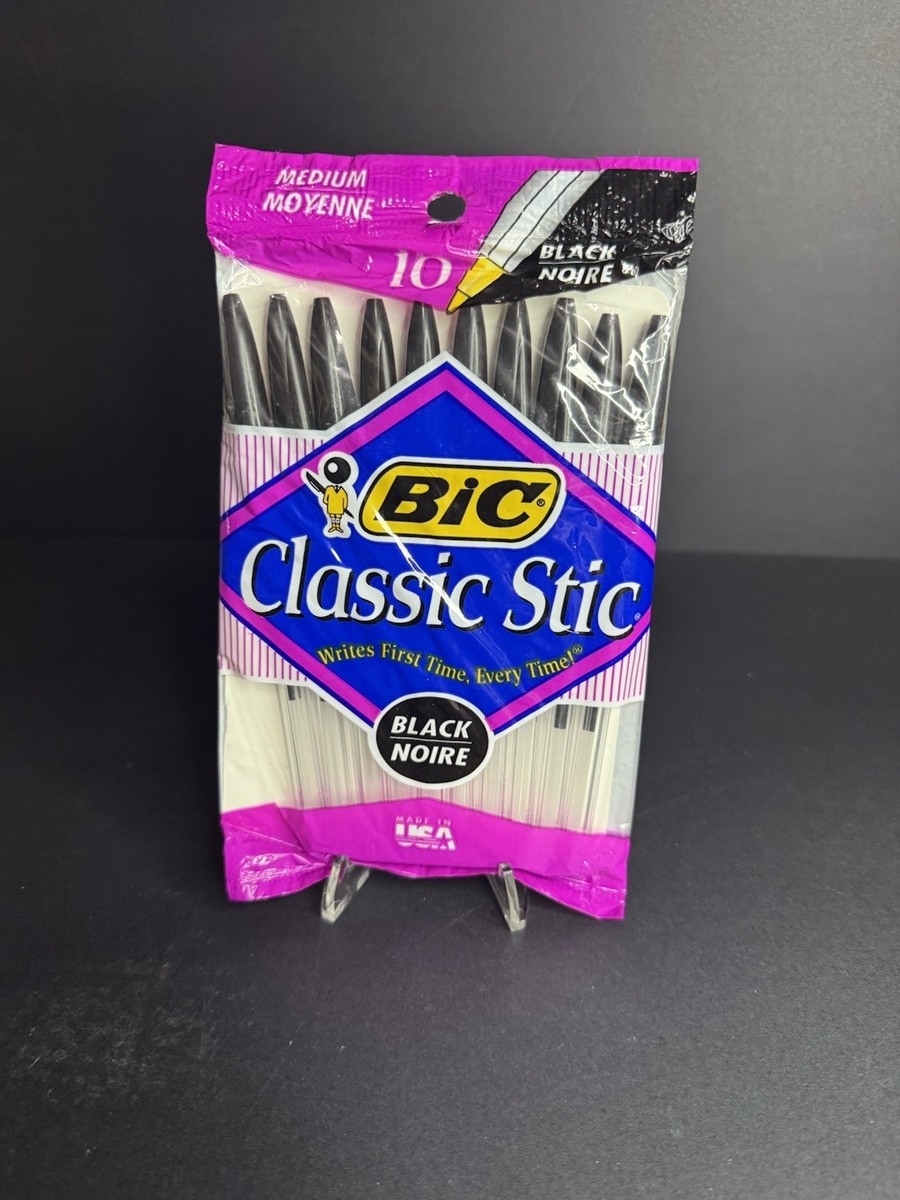 Vintage BIC Classic Stic 10 Pen Set Black Package 1994 Made in USA