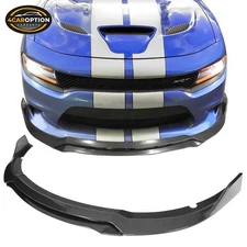Fits 15-23 Charger SRT V3 Style Front Bumper Lip Spoiler ABS Carbon Fiber Print