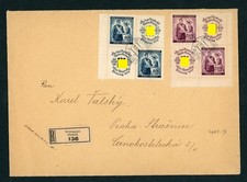 B&ouml;hmen + M&auml;hren Gro&szlig;format Einschreiben Wittingau mit Zusammendrucken Nr 53 + 54