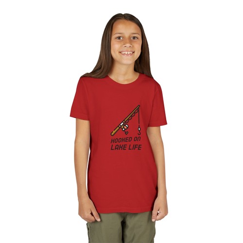 Hooked On Lake Life Camping Cute Kids Youth Short Sleeve Tee - Picture 15 of 15