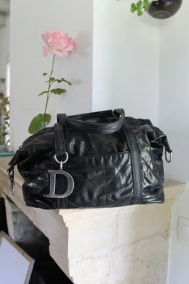 Dior sac en cuir et toile matelassé noir vernis - Photo 1/4