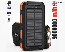 9000000mAh Solar Powe Bank Pack Waterproof 2USB LED Battery Charger Phone UK