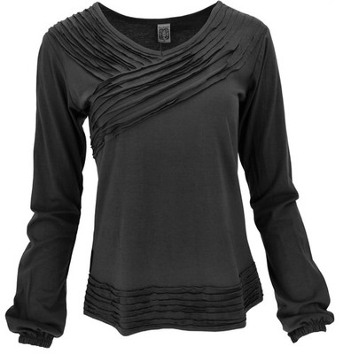 Langarmshirt Boho Style, einfarbiges Shirt mit Pluderärmeln - schwarz