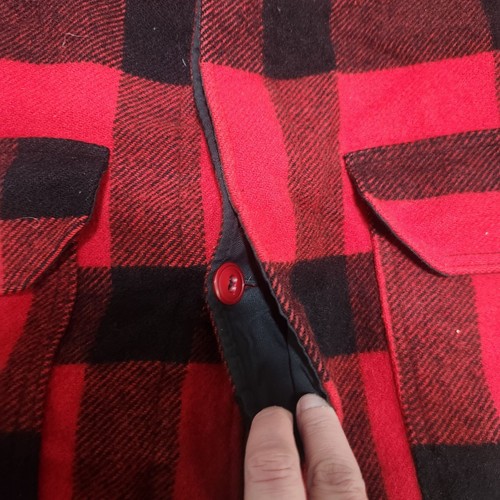 Vtg Woolrich Buffalo Check Chore Coat Wool Mens Size 48 Red Black Check Lined - Picture 3 of 13