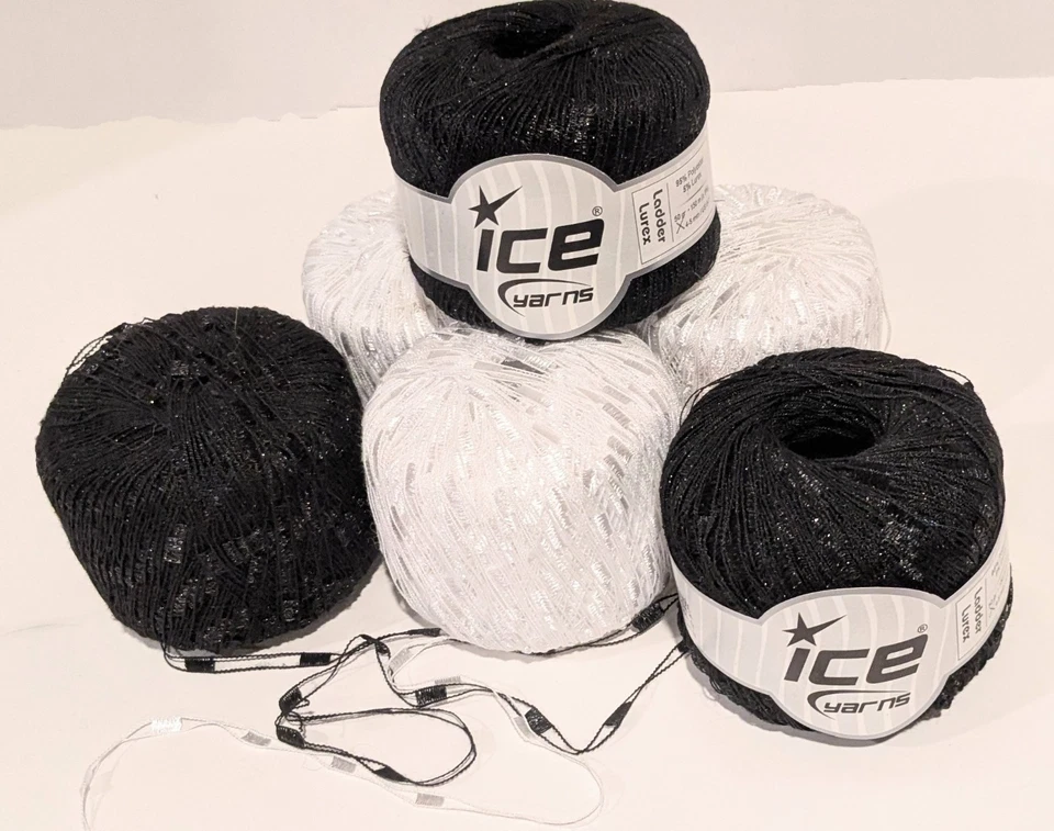 Lote de 6 rollos de hilo de cinta de escalera de enrejado de hielo blanco y negro  Foto 2 de 2