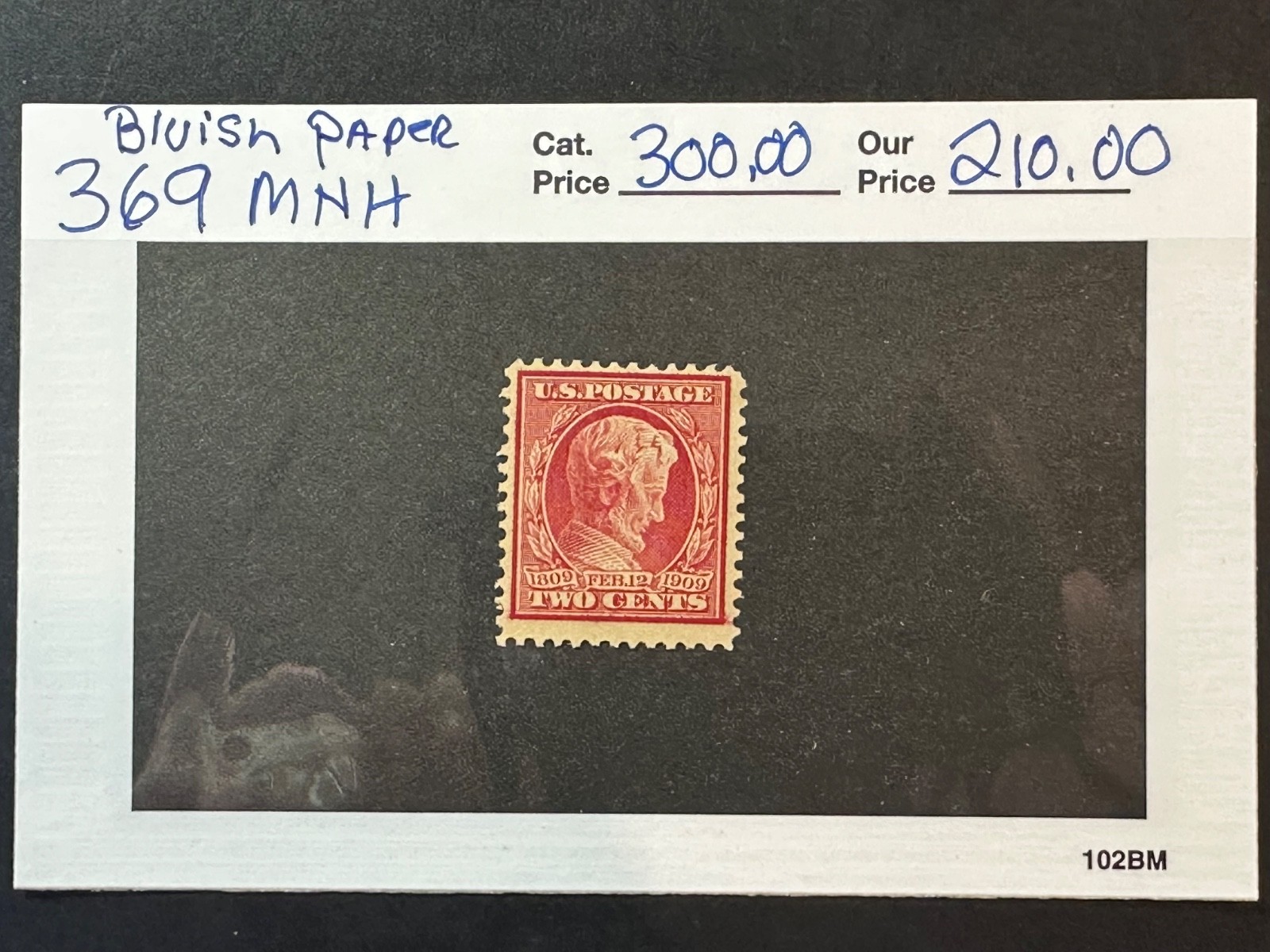 Scott # 369  MNH bluish paper  2024 Scott Catalogue Value $ 300.00