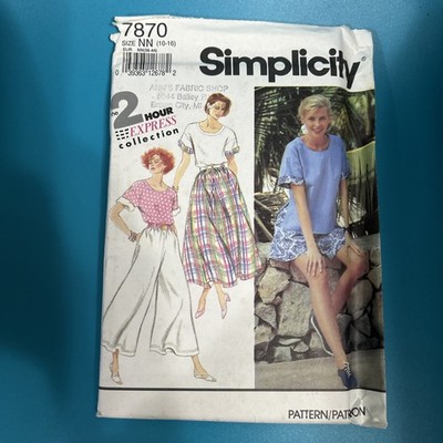 Simplicity Sewing pattern 7870 size 10 to 16 Tops Skirts  Capris Vintage 80 s