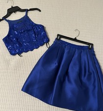 IN San Francisco Blue Sequined 2 Piece Skirt Set Formal Homecoming Womens Size 3