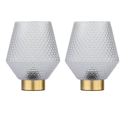 2er Set batteriebetriebene satinierte Messing Tischlampe Nachttischlampen Klarglas