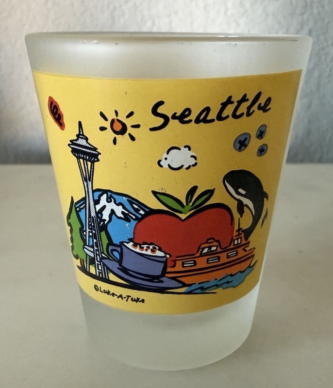 Seattle Washington Frosted Glass Shot Glass Multi Color Bar Man Cave fast ship!!