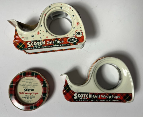 3 Vintage Scotch Brand 3M Christmas Gift Wrap Tape Dispensers with Some Tape