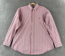 Ralph Lauren Button-Down Shirt Mens Large Red Stripe Yarmouth 100% Cotton Oxford