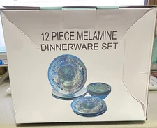 12-Piece Melamine Dinnerware Set - Service for 4, Blue Glaze