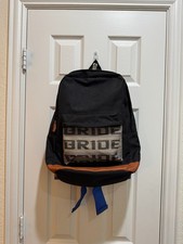 JDM Style BRIDE Racing Backpack with Blue Harness Straps   Black/Gray/Orange