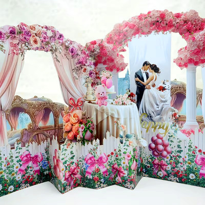 3D Pop Up Wedding Greeting Card, Env., & Seal - Newlyweds Dancing in Rose Room