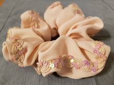 Womens Scrunchie Hair Tie Light Peach Sequined Big Large Oversized Jumbo Size