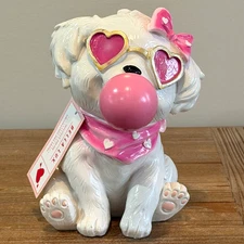 NEW!! BELLA LUX White Maltese Puppy Blowing Bubble Valentines Day Decor NWT
