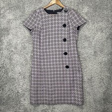 Ann Taylor Women's Cap Sleeve Sheath Dress Button Front Tweed Purple Size 8P