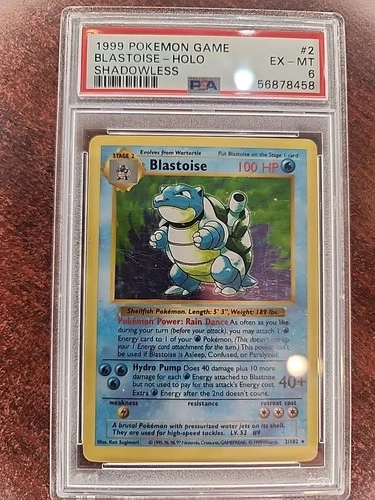 Blastoise Shadowless Base Set Holo Pokemon Card WOTC EX - Mint PSA 6