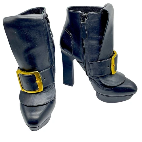 Stivaletti Alexander McQueen neri in pelle con fibbia e tacco a blocco misura 36 5