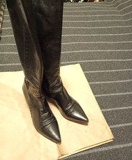 JOHN FLUEVOG Womens Sz 6 M Black Leather Riding Block Heel Stitch Accent Boots