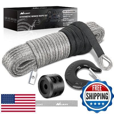 Nilight Synthetic Winch Rope Kit 3/16 Inch x 50 Feet - 6000 lbs Cable Line With