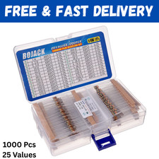 BOJACK 1000 Pcs 25 Values Resistor Kit 1 Ohm-1M Ohm with 5 1/4W Carbon Film Res
